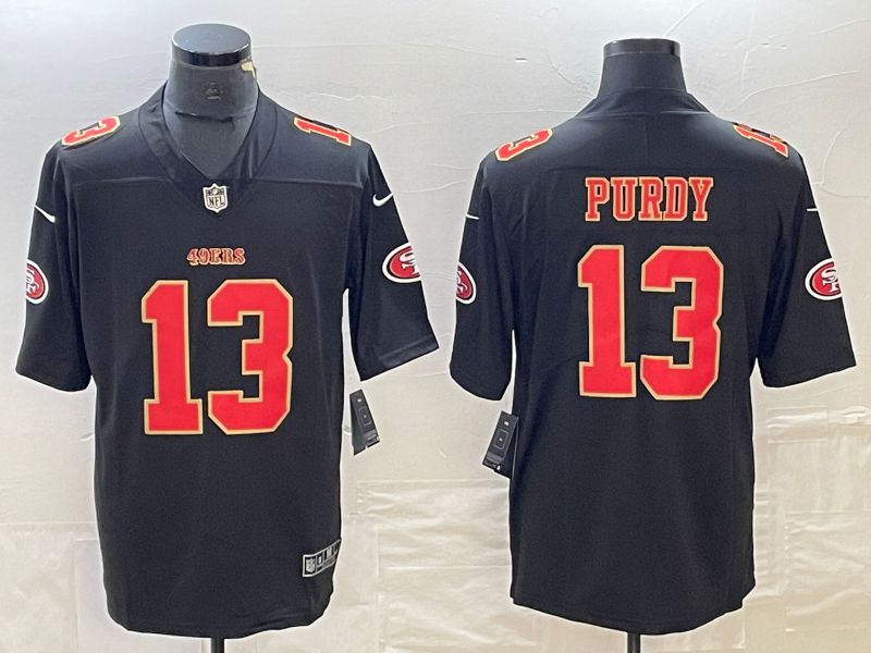 Men San Francisco 49ers 13 Purdy Black gold 2023 Nike Vapor Limited NFL Jersey style 1